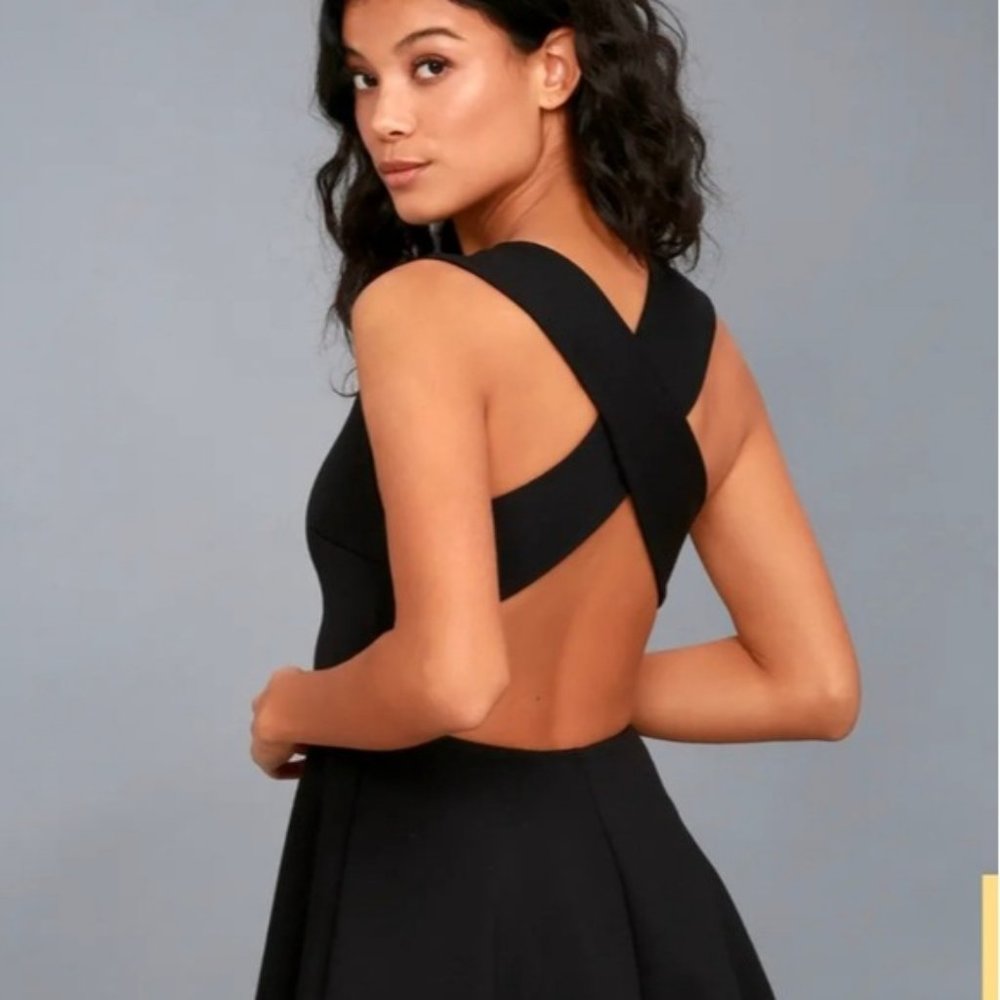 Lulus V-Neck Backless Black Skater Party Dress M - Picture 2 of 11